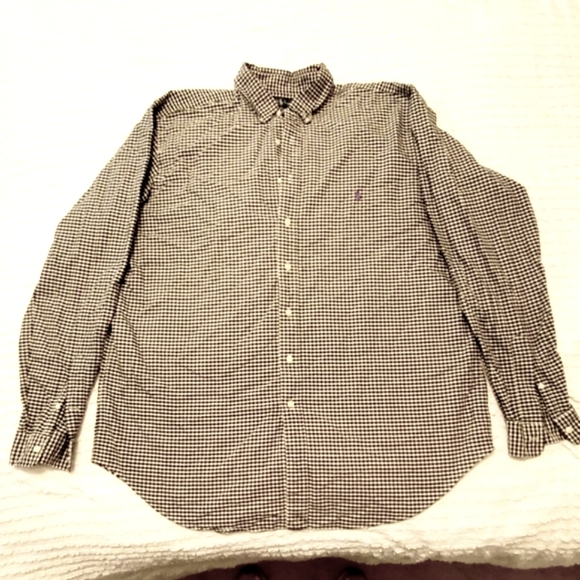 2X RALPH LAUREN CLASSIC FIT BLACK AND WHITE CHECK BUTTON DOWN SHIRT - Picture 2 of 3